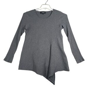 Red Coral Collections Top Gray Ribbed Asymmetrical Hem Long Sleeve Tunic Size M‎